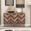 Exclusive sideboard with three doors, with stylish details and generous storage space. Door made of solid wood veneer, concave and convex texture.