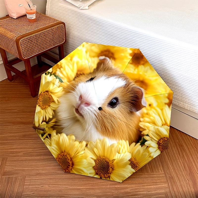 Sunflower pattern, automatic folding umbrella, portable and foldable design, 8 ribs, a Christmas or birthday gift.