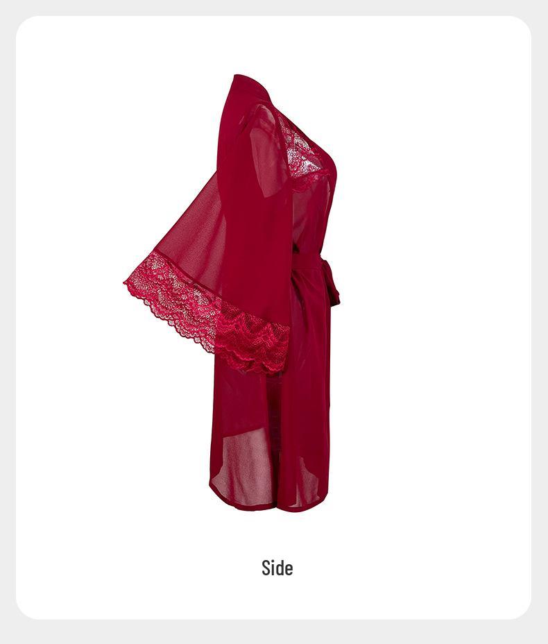 Sexy Chiffon Lace Nightgown - Sheer Temptation Robe for Women