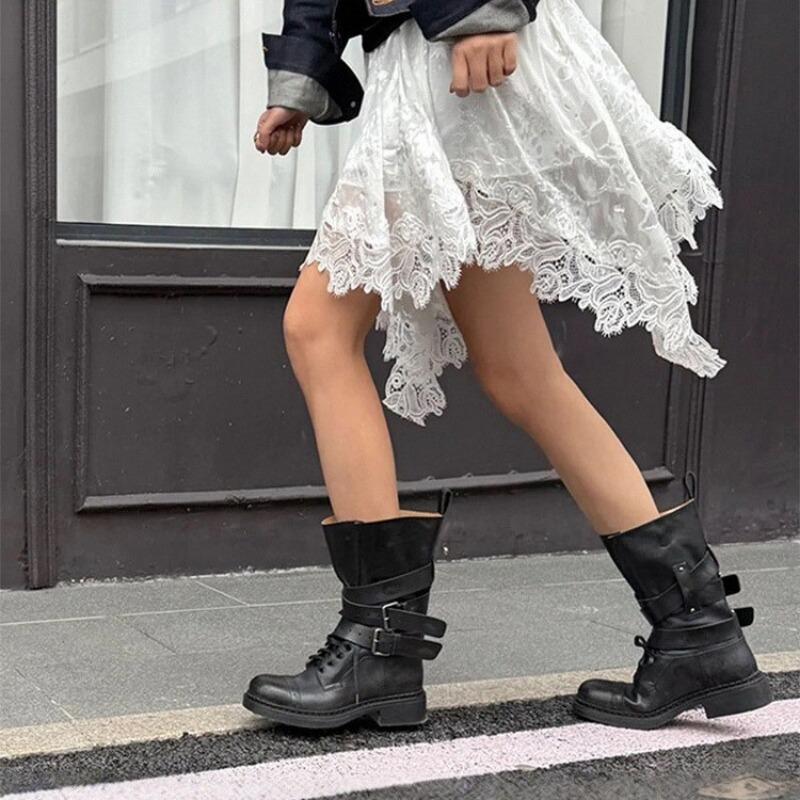 New high locomotive boots knight boots women's thick heel buckle thick-soled retro western cowboy boots long boots