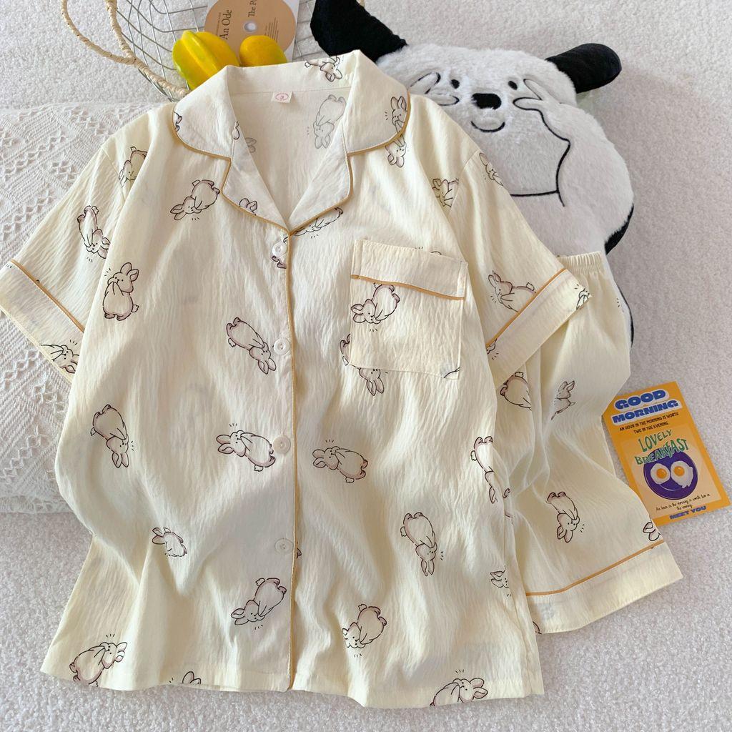 Cotton Sleepwear Set Women Summer Thin Short Sleeve Shorts Comfortable Home Wear For Relaxing