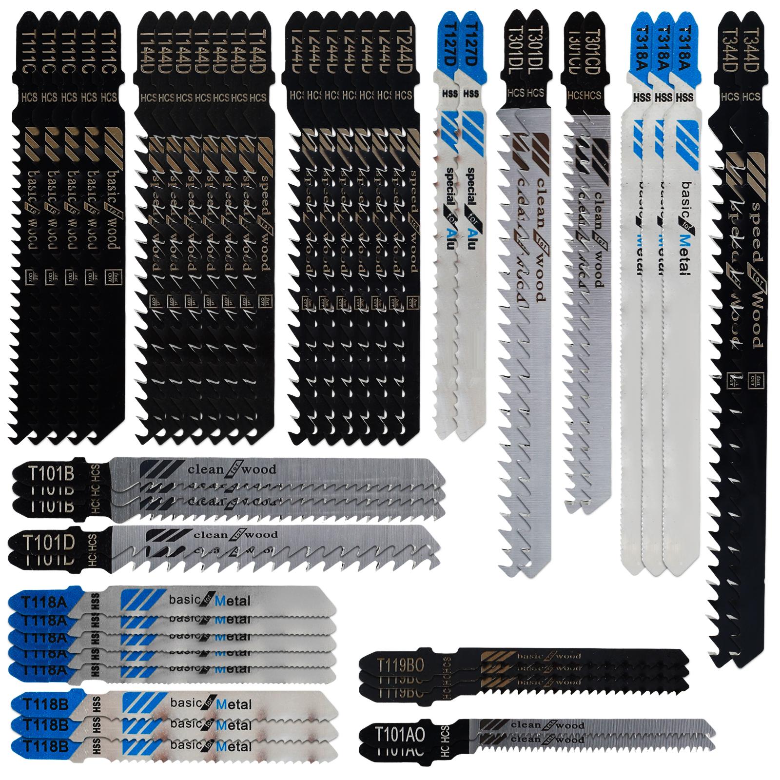 

Набор пилок для лобзика от 48 до 192 шт. HCS Ассорти пилок Т-образный хвостовик Быстрый рез Вниз Пилка для лобзика Электроинструмент для резки дерева ПВХ Стальной трубы 48 Piece
