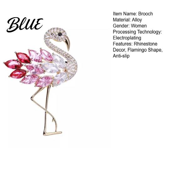 Women Brooch Flamingo Shape Rhinestone Decor Anti-slip Wear-resistant Suit Coat