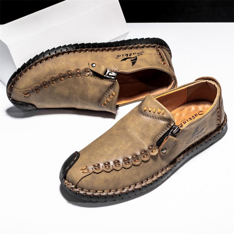 Retro Leather Casual Shoes For Man Green Suede Loafers Big Size 48 Quality Handmade Sewing Flat Shoes Man Driving Shoes Moccasin