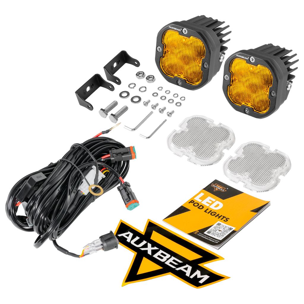 AUXBEAM 6 Types 3 Inch LED Pod Lights White & Amber Spot / Flood / Combo Driving Work Light for ATV SUV Truck Pickup Boat