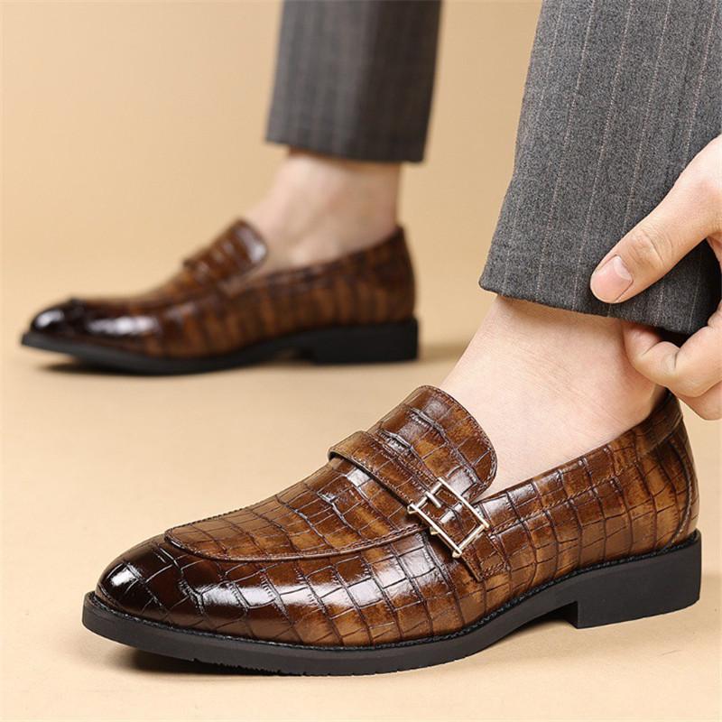 Fashion Luxury Designer New Crocodile Pattern Pu Leather Casual Shoes For Men Slip On Loafter Formal Wedding Dress Homecoming