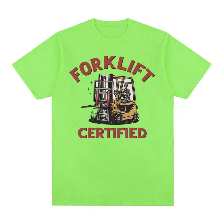 Funny Forklift Certified Skeleton Driver Meme T Shirts Men's 100% Cotton Oversized T Shirt Male Fashion Vintage Y2k T-shirt Tops