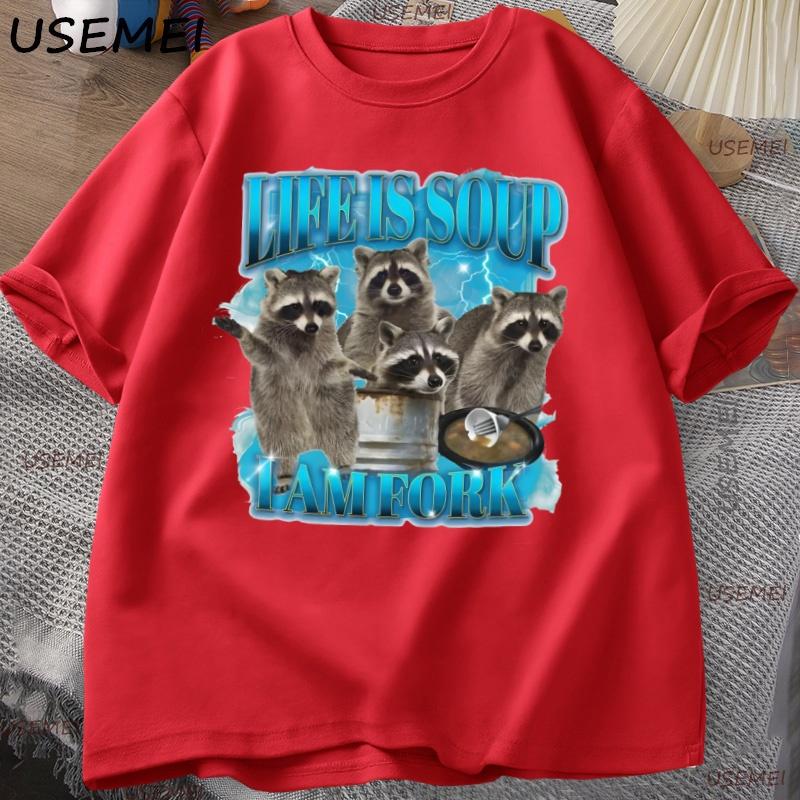 Funny Raccoon TShirt Unisex Women Life Is Soup I Am Fork T Shirt Raccoon Vintage Graphic Tee Animal Lover Tshirt Streetwear Tops S