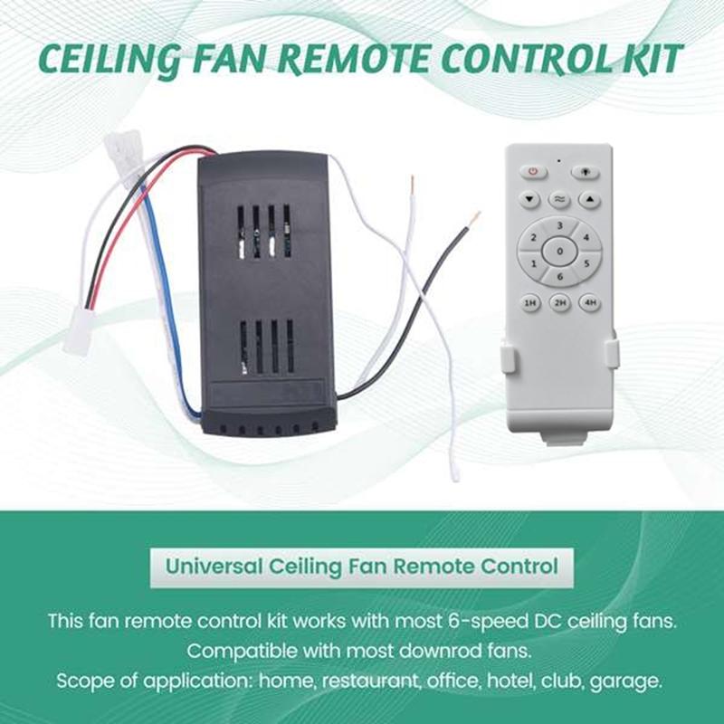 Kit de Control Remoto Universal para Ventilador de Techo Bajo Voltaje 40w DC Controladores Driver para Luz de Ventilador 6 Velocidades y Temporizador Remoto