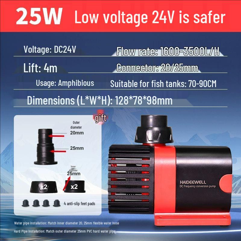 Haidiweil Silent Submersible Water Pump: Variable Frequency, Bottom Suction, High Flow, Amphibious for Aquarium & Fish Pond