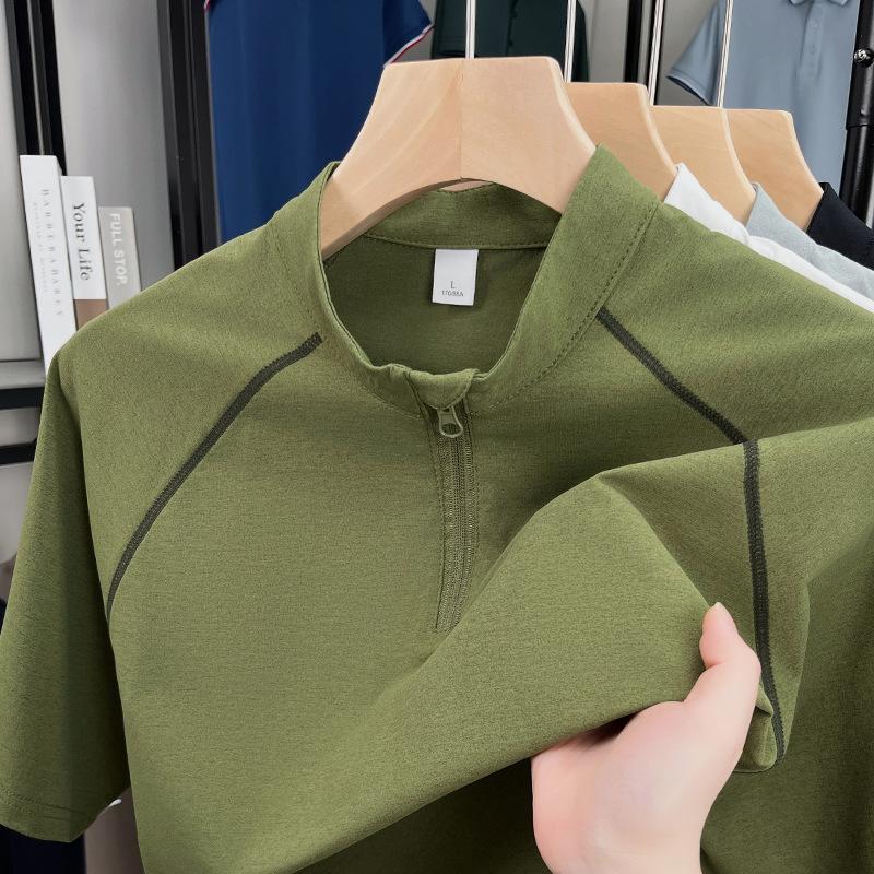 

Летняя мужская футболка с круглым вырезом и коротким рукавом на молнии до середины, быстросохнущая, мужская повседневная спортивная футболка 3XL зелёный