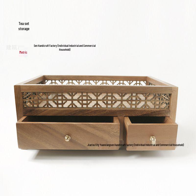 Small Walnut Wood Curio Shelf: Desktop Teacup Holder and Coffee Table Display Rack