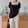 New Arrivals Open Run Women Summer Flower Lace Square Neck Loose Blouse