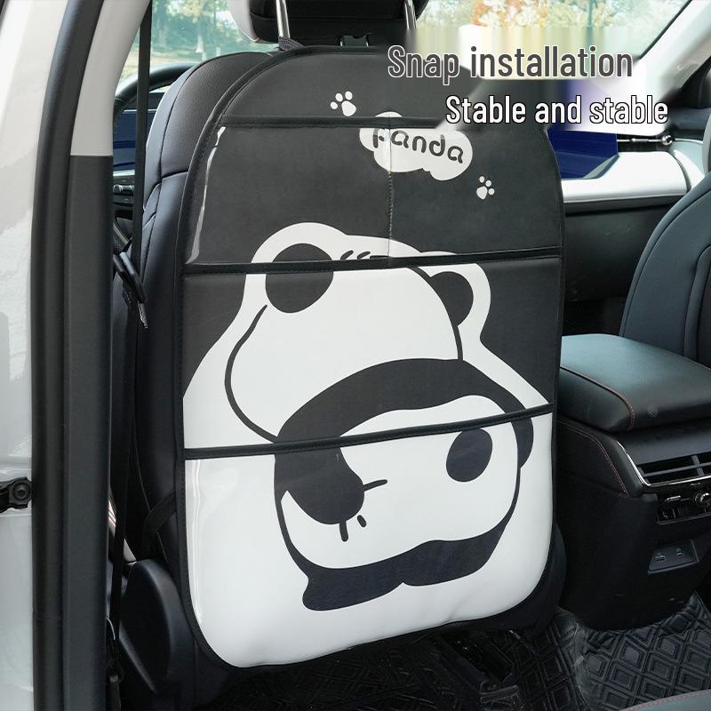 Panda Car Organizer: Multifunctional Hanging Storage, Cute Cartoon Interior Protective Pad