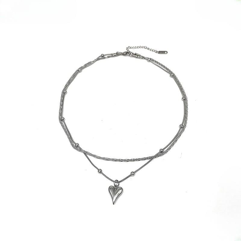 

Minimalist Double Layer Heart Necklace For Women Men With Polished Steel Jewelry