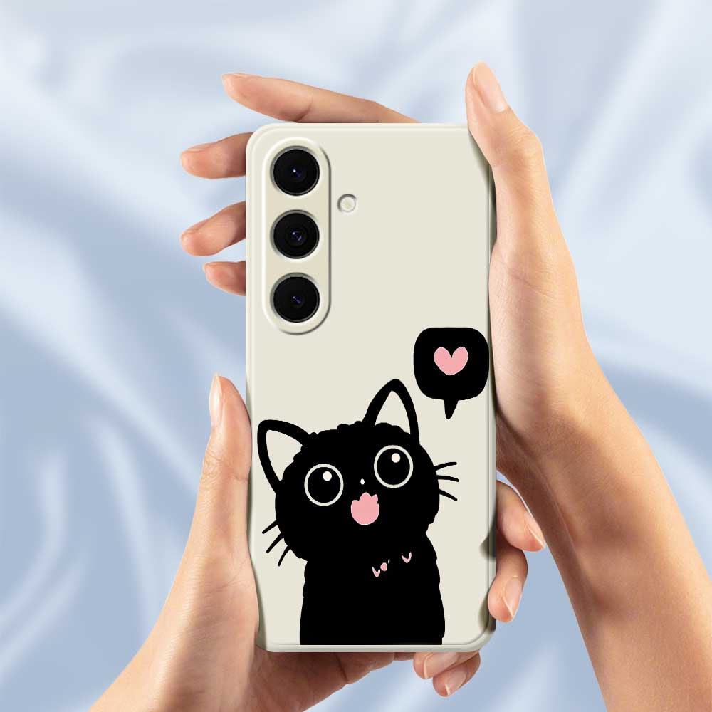 For Samsung Galaxy S24 FE Case Love Black Cat Pattern Printing Straight Edge TPU Phone Back Cover