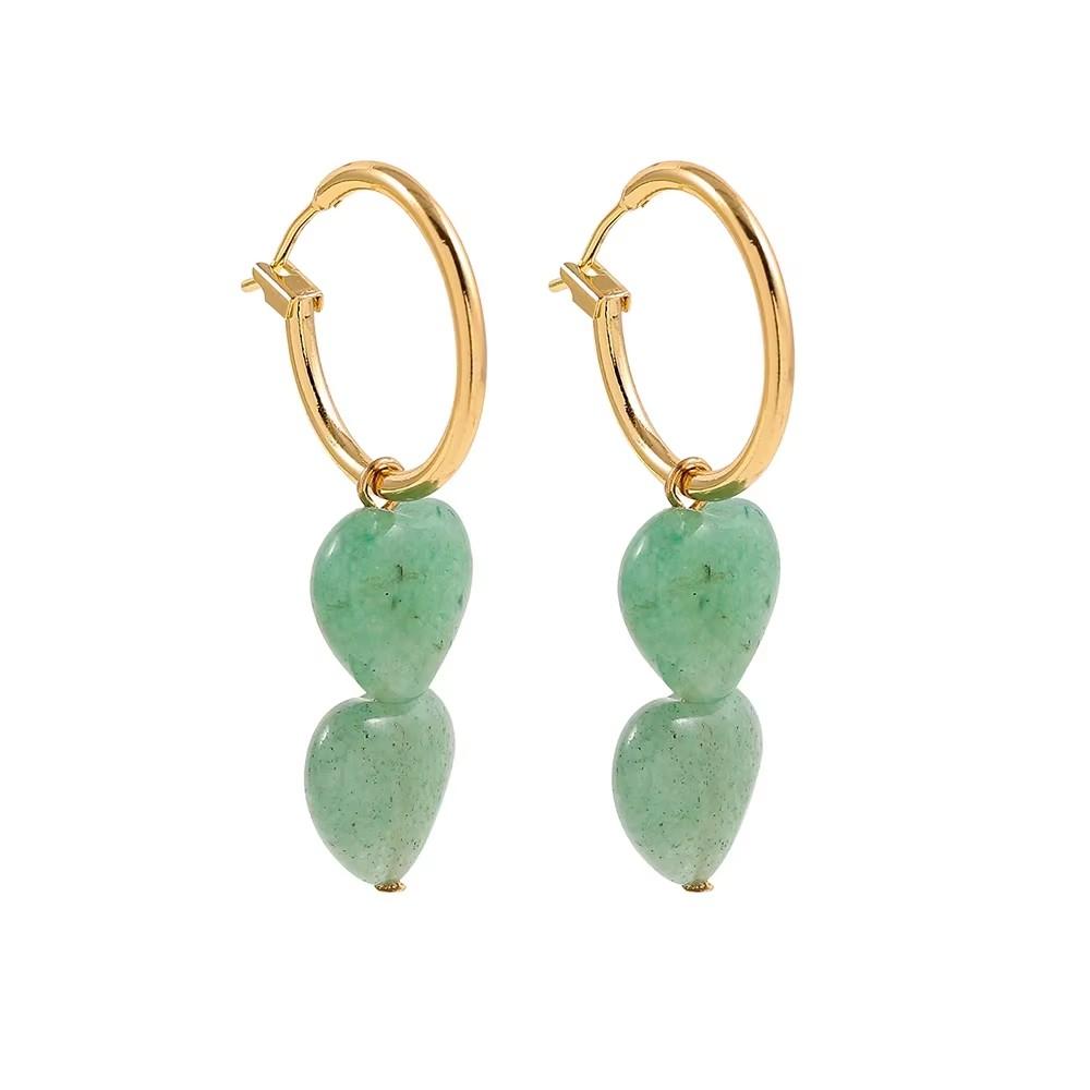 Bohemian Style Natural Stone Beads Irregular Pendant Earrings for Women Stainless Steel Hoops Earring Charm Summer Jewelry
