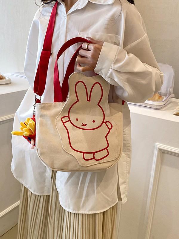 Charming Rabbit Canvas Tote: Large Capacity, Fresh Design, Women's Shoulder Bag 2025