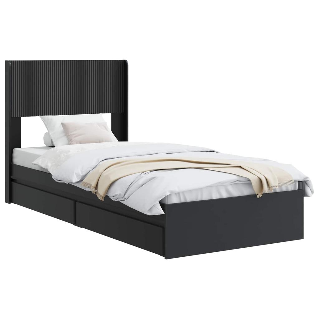 Bed Frame with Storage Space and Headboard Black 75 X 190 Cm