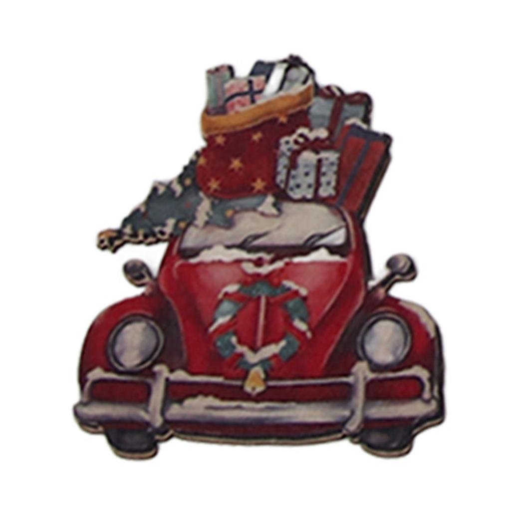 24pcs Christmas Wooden Decoration Xmas Wood Slice Hanging Ornament Christmas Tree Red Truck