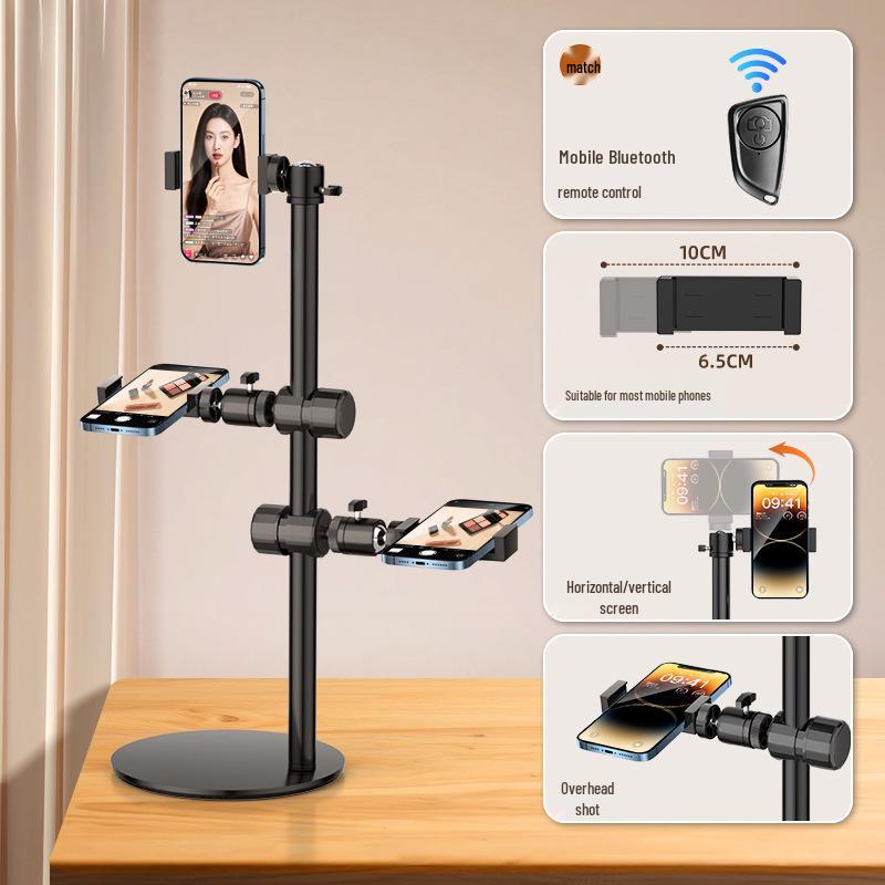 Dual-Machine Live Stream Phone Stand: Adjustable Desktop Holder for Shooting & Viewing