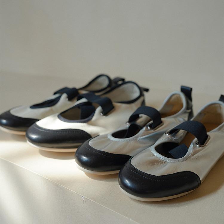 New Small Fragrant Style, Ultra-light and Breathable Flat-bottomed Comfortable Light-mouth Single Shoes, Retro Contrasting Color Mary Jane Women's