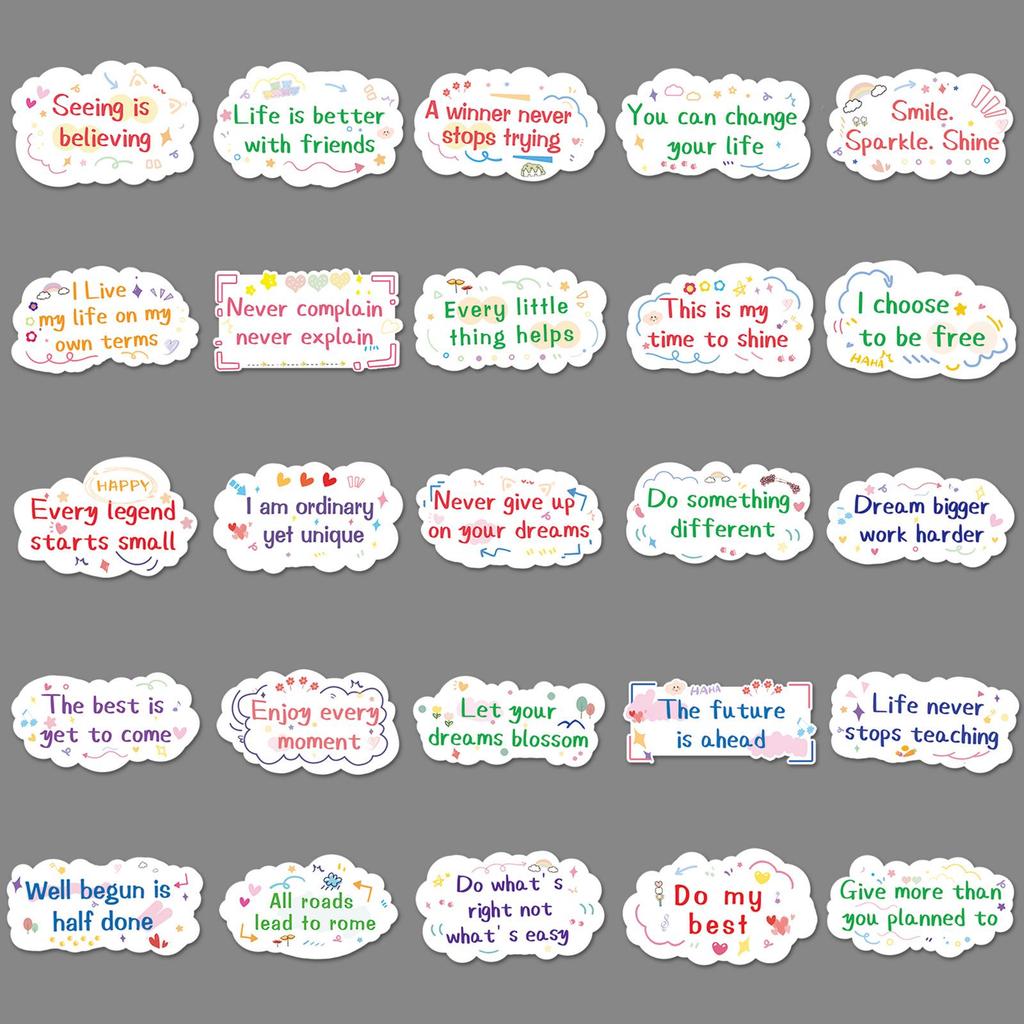 50pcs Motivational English Sentence Stickers: Creative, Waterproof & Versatile for Suitcase, Computer, Motorcycle, and DIY Decoration.