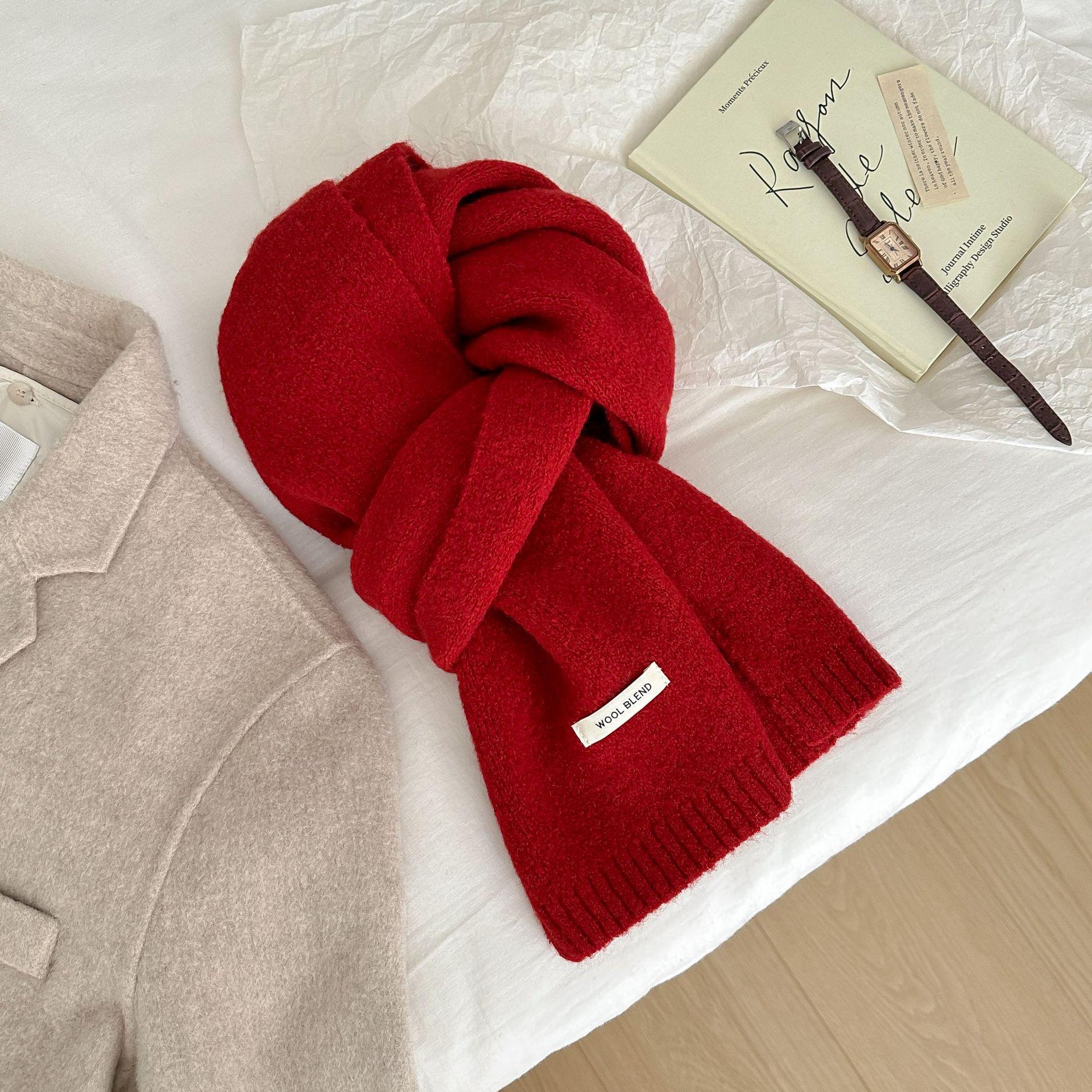 

Жіночий шарф у корейському стилі з вовняної суміші - Теплий, В язаний, Універсальний для осені/зими червоний