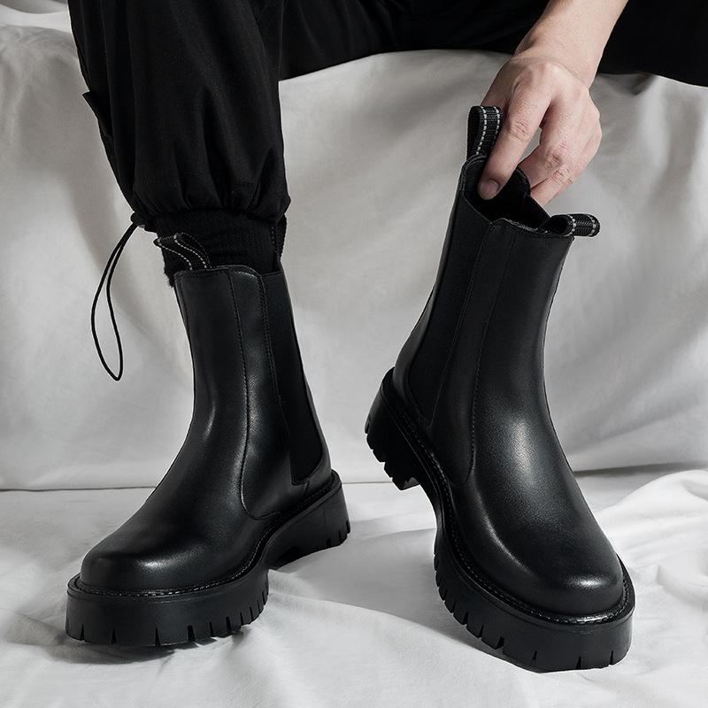 Chelsea Boots Men's Cigarette Boots High Top Soft Leather Martin Boots Platform Ins Men's Boots