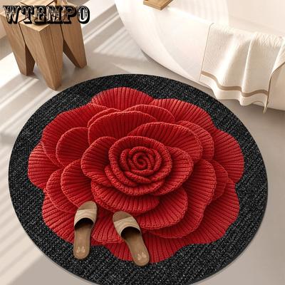 Home Living Room 3D Floor Mat Bedroom Flower Carpet Home Peony Flower Petal Circular Mat