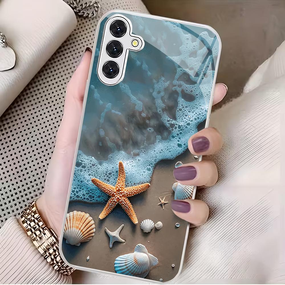 Beach and Seaside Tempered Glass Phone Case Suitable for Samsung Galaxy S26 S25 S24 S23 S22 S20 FE/Ultra/Plus Anti Fingerprint