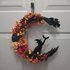 Halloween Crescent Moon Cat Wreath Gothic Garland Decor Handmade Artificial Halloween Door Hanging Decor Halloween Decor Supply