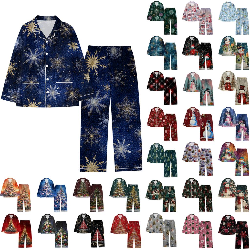 Dámská vánoční potištěná souprava na doma s dlouhým rukávem a dlouhými kalhotami