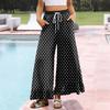 Women's Wide-Leg Casual Pants With Drawstring, Stretch, High Waist, Ruffled Hem, Wide Legs, Belted, And Pockets