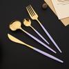 24Pcs Exquisite Pink Cutlery Set Stainless Steel Dinnerware Set Gold Knife Fork Spoon Dinner Set Kitchen Flatware Tableware Set