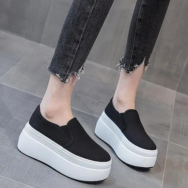 Fashion High quality Women Canvas Casual Shoes Super Thick 8cm Platform Wedge Women Fashion Sneakers Chunky Shoes Summer Skateboard