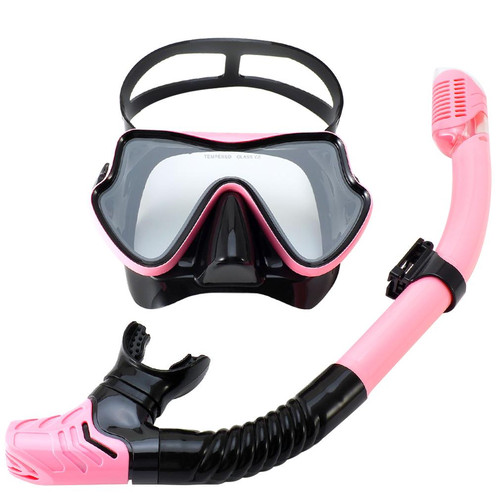 Scuba Diving Mask Snorkel Set Tempered Glass Professional Panoramic Snorkeling Gear Swimming Training Snorkel Kit Adults Youth