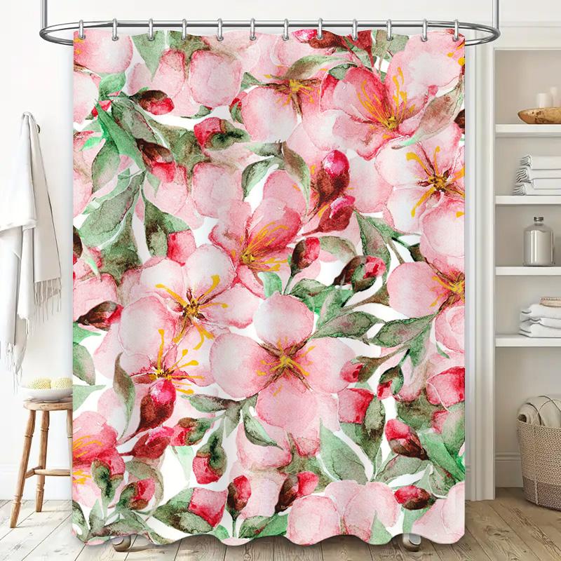 Delightful Pink Bloom Watercolor Shower Curtain Flower Decor for Bathroom Home Decoration in Various Sizes!