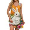 Women's Summer Casual Square Collar Easter Print Dress Sleeveless Dress With Pockets