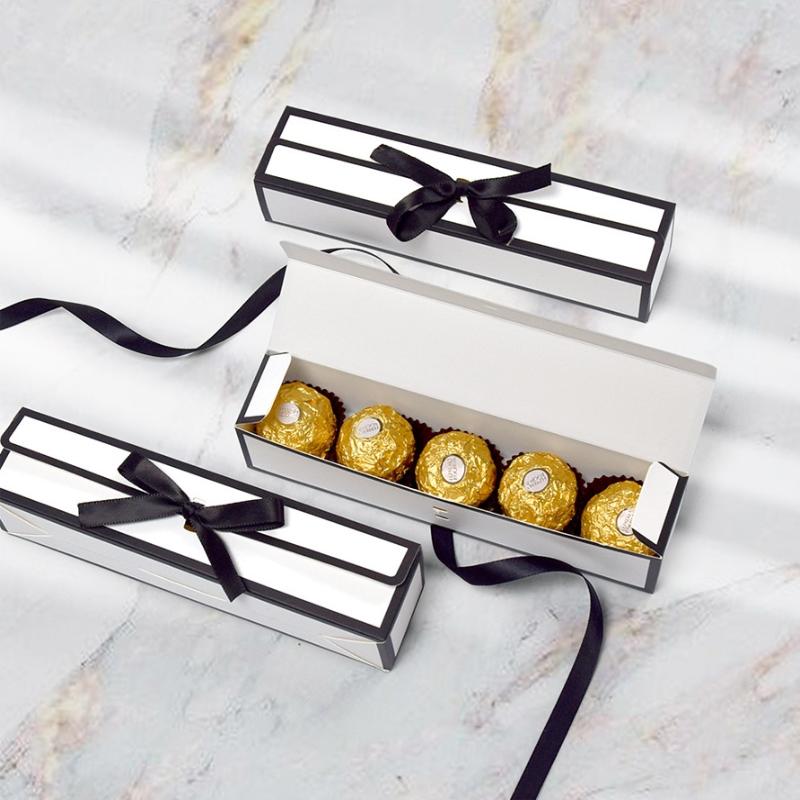 10Pcs Valentine'S Day Simple Long Butterfly Knot Chocolate Candy Paper Box Korean Style Single Grid Wedding Favor Box