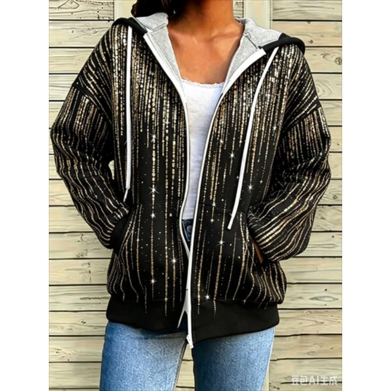 Zipper Splicing Fashion Loose Women's Casual Flower Print Hoodie Fashion Spring And Summer