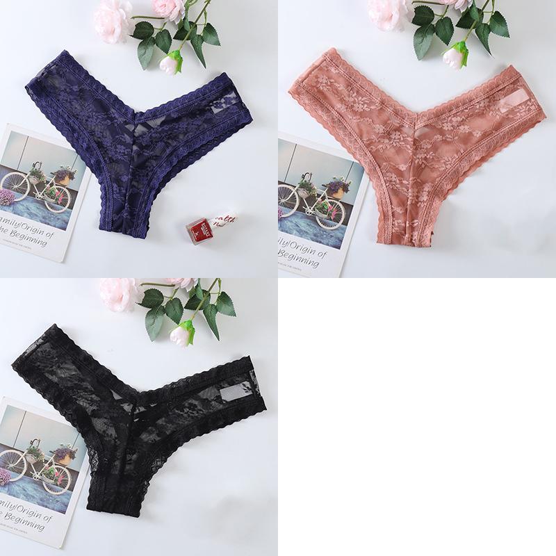 3Pcs/Lot Sexy Panties Women Lace Embroidery Underwear Low-Waist G String Hollow Out Cross Belt Thong Comfortable Female Lingerie