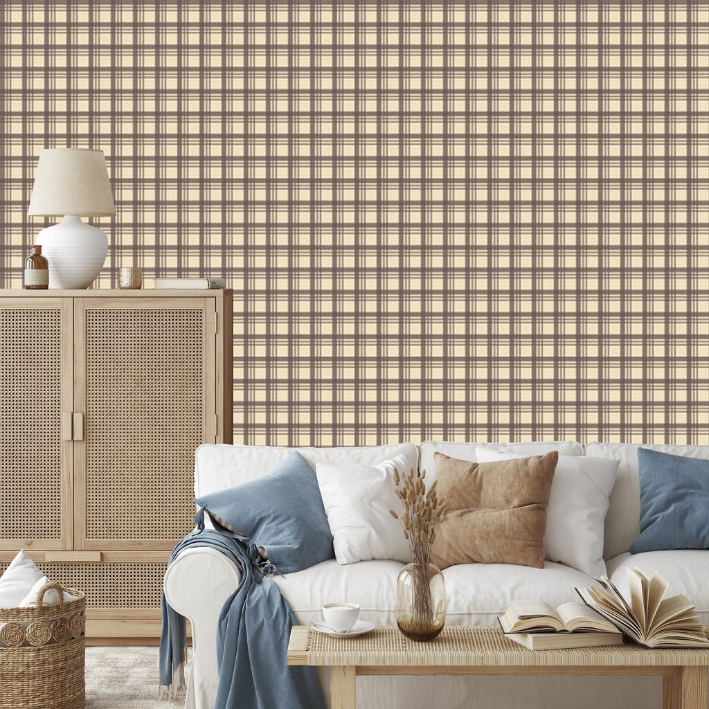 Brown Checkered Wallpaper in Brown, Beige and Cream for Living Room and Bedroom 50x1000