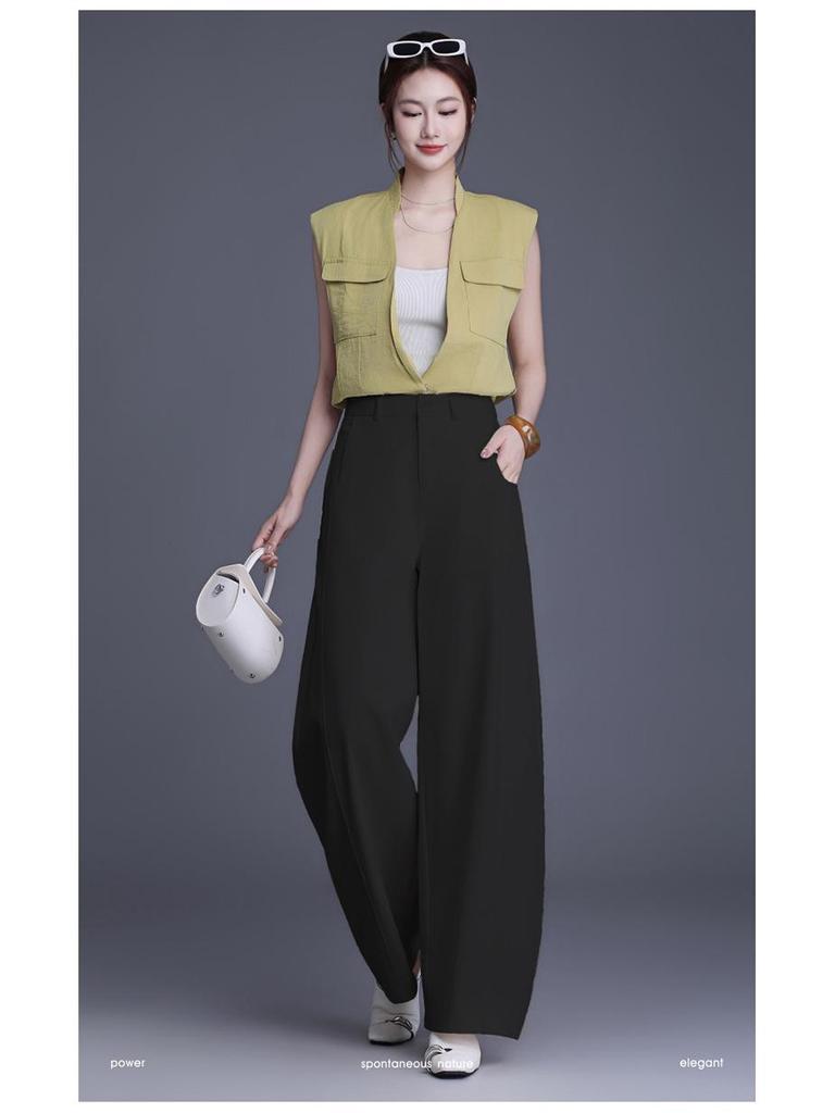 Women's Spring Fashion: High-Waisted Wide-Leg Pants - Loose, Lazy Style, Slimming, Long, Drape, and Straight-Cut Casual Wear