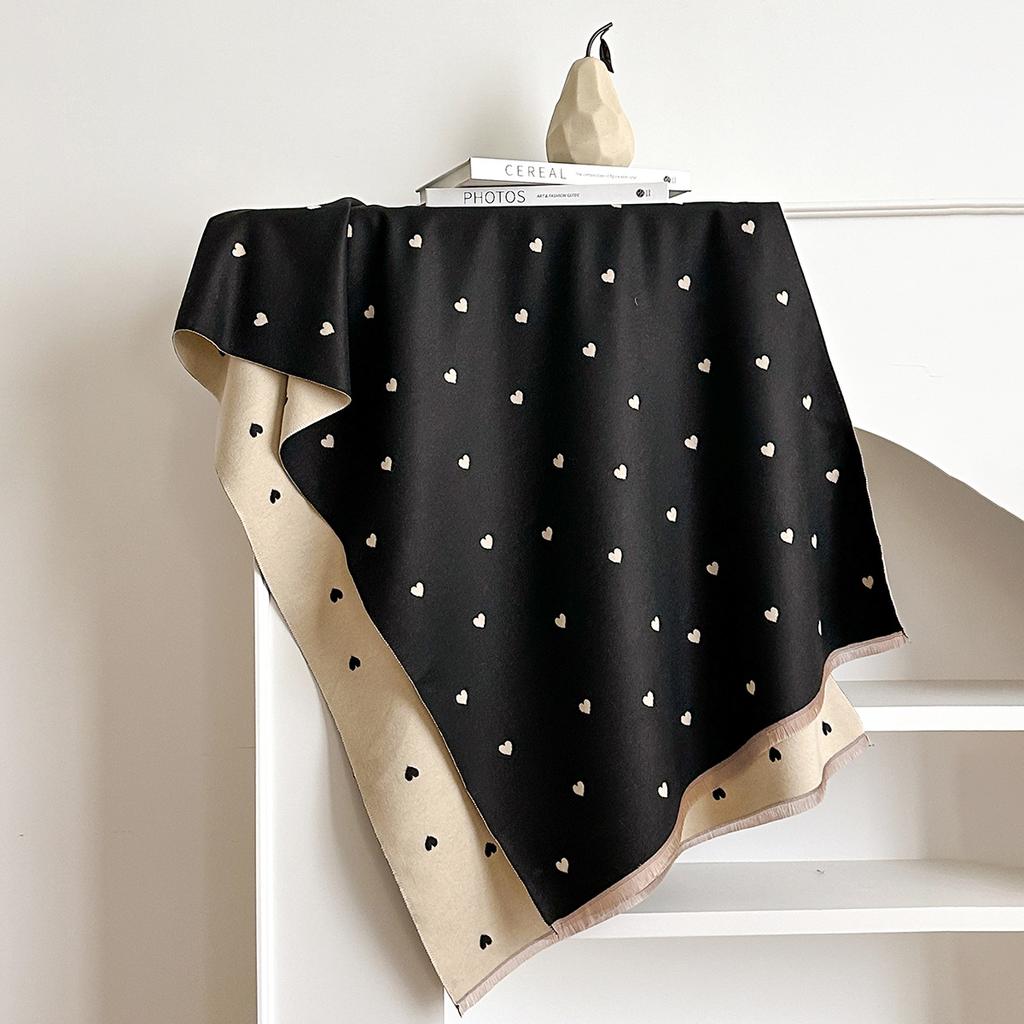 Autumn And Winter Heart-Shaped Texture Matching Double-Sided Women'S Imitation Cashmere Thermal Scarf Air Conditioner Scarf Shawl