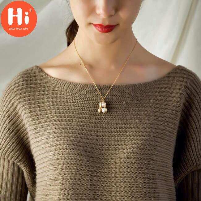 Hallo Weihnachtsgeschenk für Frauen Erdnuss-Halskette Frauen Weiße Falsche Perlenkette Schlüsselbein-Anhänger Schmuck Roségold Titan Kreativ