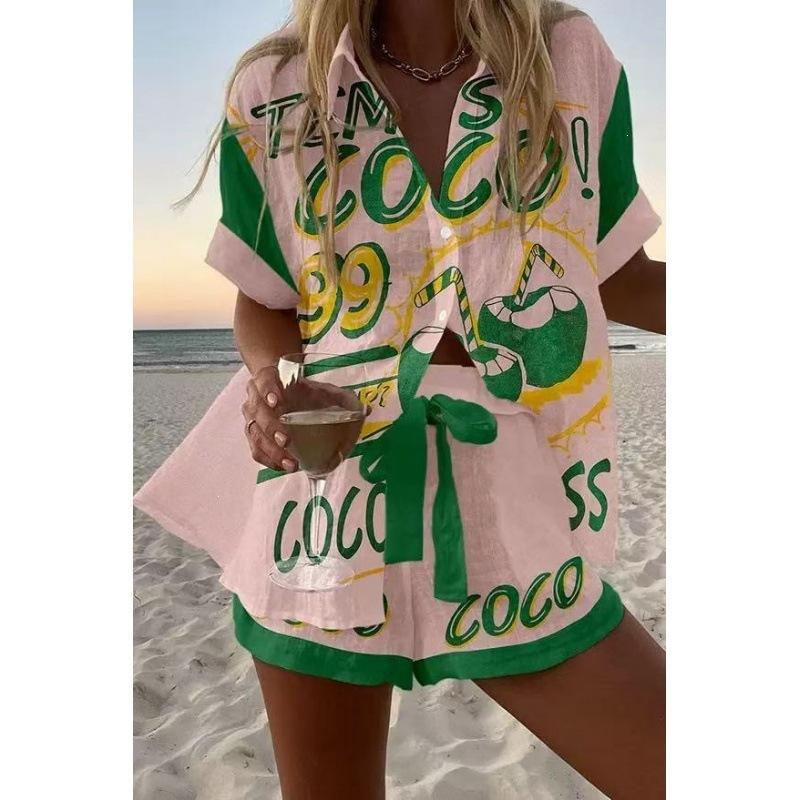 1116 spring and summer European and American fashion women's clothing printed loose shorts short-sleeved shirts cartoon POD fixed