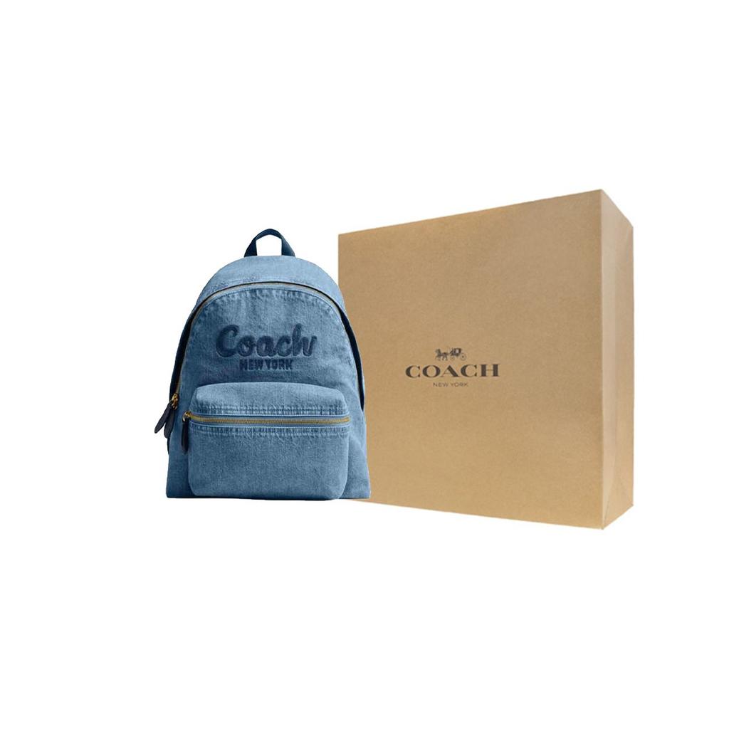 Coach Cargo 33 Logo Fabric Large Backpack Women Backpack Blue CAT43-B4IN