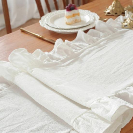 Ruffled Table Runner Scalloped Edge Rustic Table Runner Washable Farmhouse Style Table Runner for Dining Table Wedding Bride Shower Party Decoration