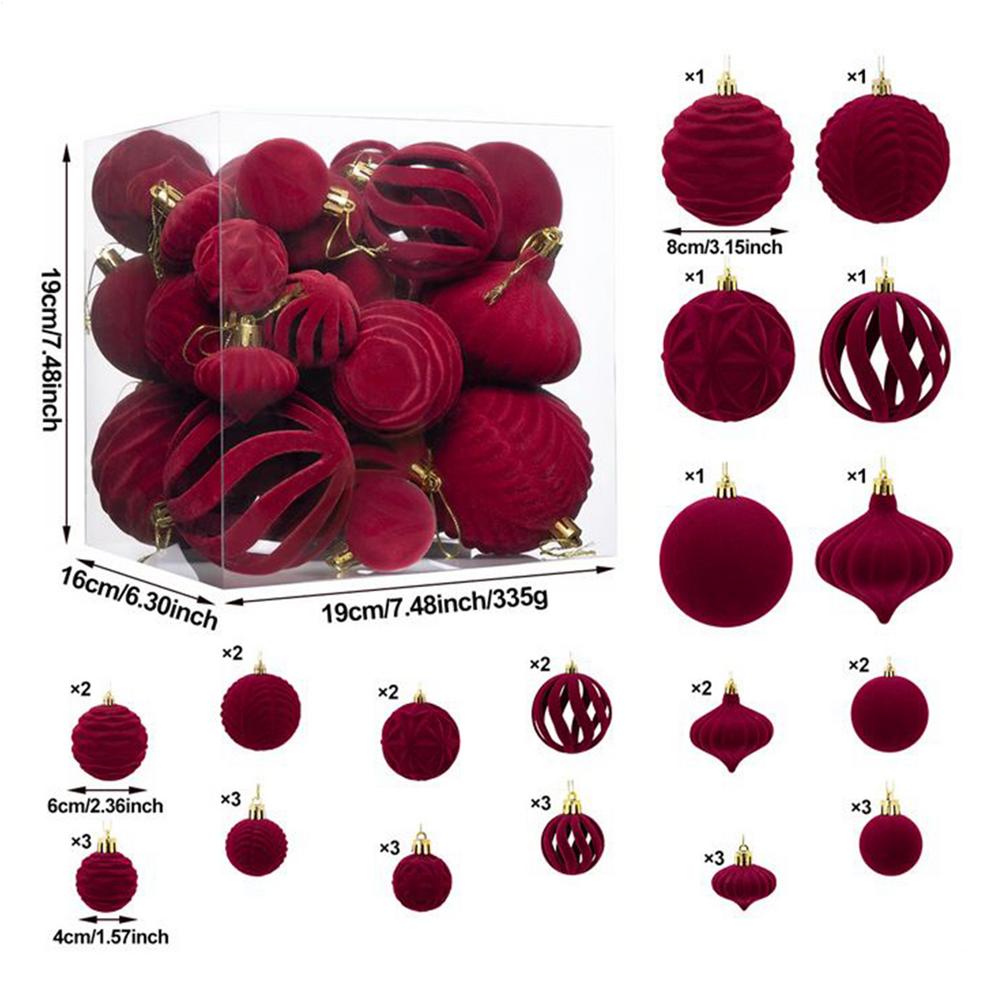 36Pcs Multi Size Velvet Christmas Ball Set Round Xmas Ball Tree Ornaments Home Christmas Decorations Gifts Multi Size